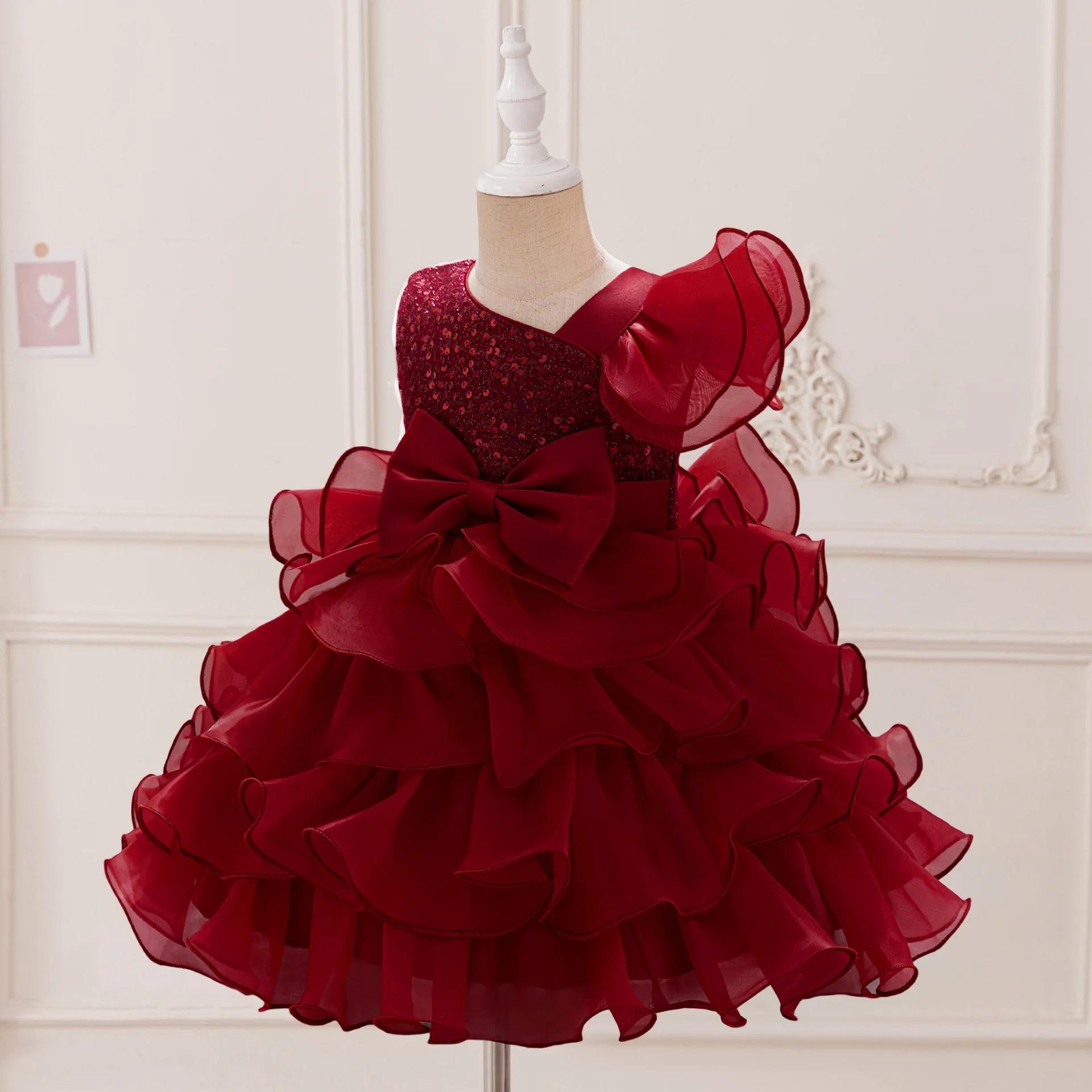 

New Year Dress For Girls Puffy Princess Dress Elegant Baby Girls 1st Birthday Party Infant Dress Gown White Baptism Girls Dress