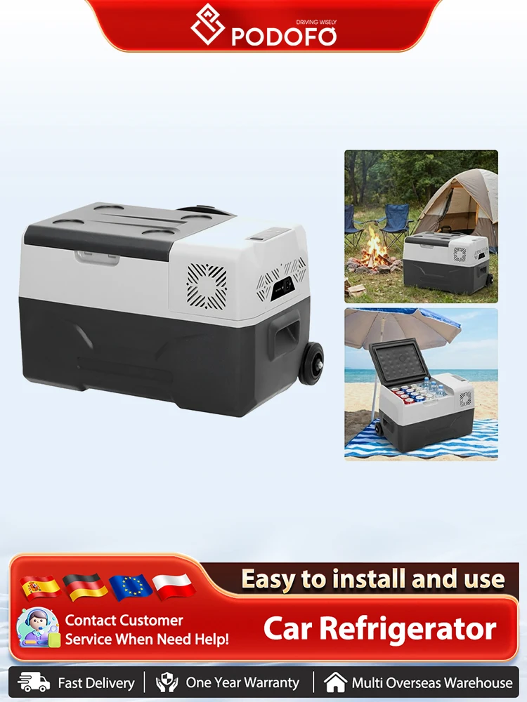 Podofo 30L 40L 50L Auto-Kühlbox, tragbarer, geräuscharmer Mini-Kühlschrank, Camping-Gefrierschrank, Frischhaltebox für Outdoor, Zuhause, Wohnmobil