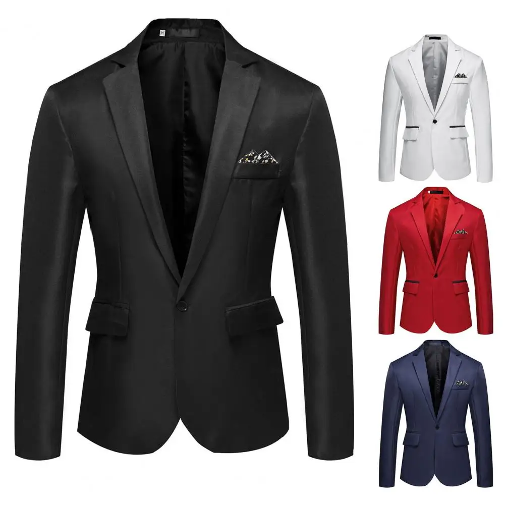 Stylish  Suit Jacket Casual Lapel One Button Blazer Long Sleeve Soft Men Blazer for Prom