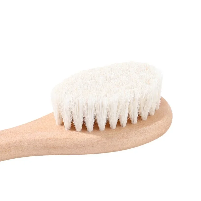 Baby Hair Brush & Comb Set Wooden Handle Baby Round Hair Brush Natural Goat Bristle Cradle-Cap Brush for Toddler Infant