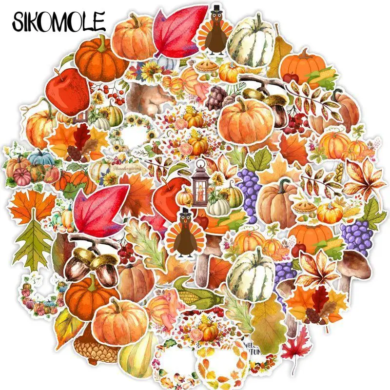 10/30/50PCS Cartoon Pumpkin Stickers Thanksgiving Autumn Harvest Maple Leaf DIY Case Snowboard Luggage Decal Graffiti Sticker F5