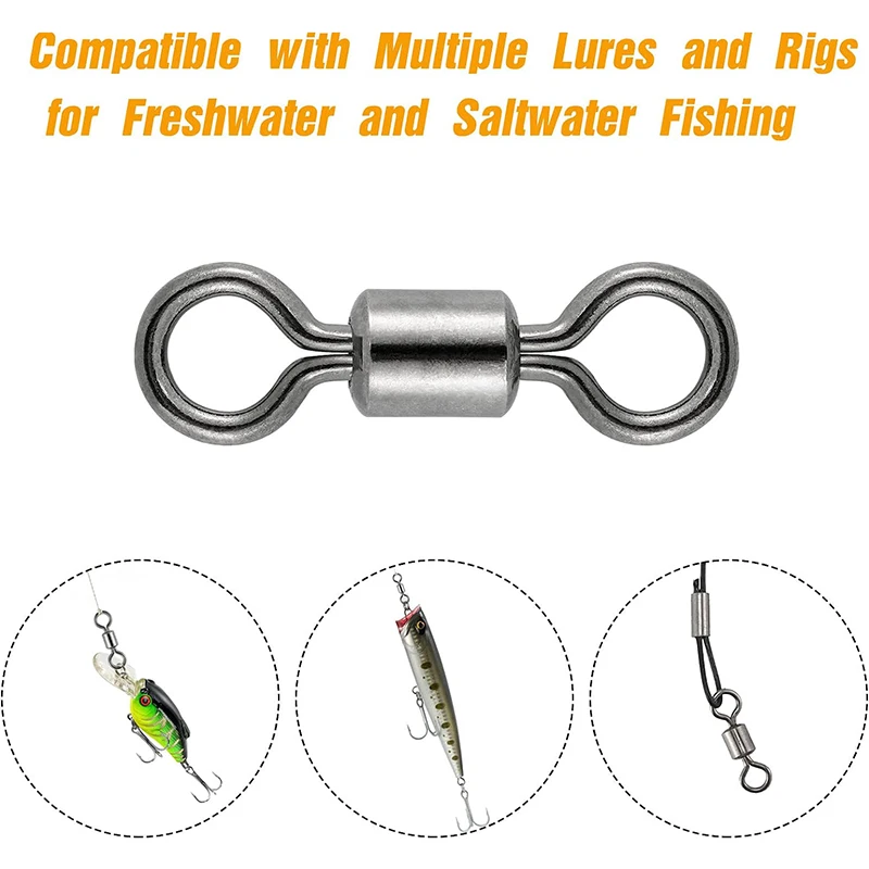 FTK 50Pcs Fishing Rolling Barrel Swivel Snap Stainless Steel Catfish Terminal Tackle Accessories for Saltwater Freshwater