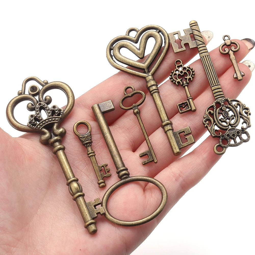 10pcs/lot Alloy Key Pendant Retro Antique Bronze Vintage Key Pendants For DIY Jewelry Making Bracelet Necklace Decor Gifts