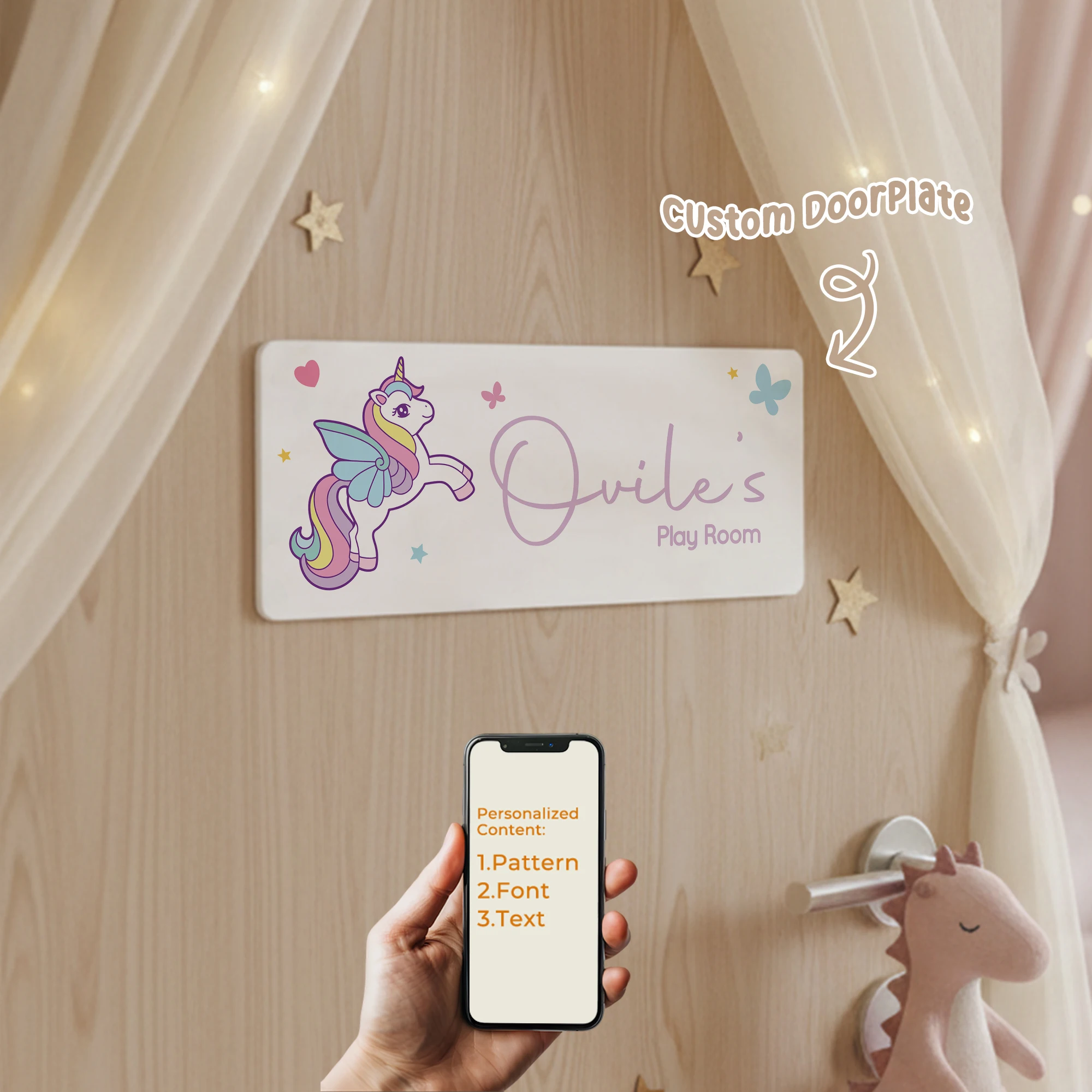1 Stück personalisiertes Einhorn-Namens-/Text-Acrylschild für Schlafzimmer, Tür, Wand, Kinderzimmer, Spielzimmer, Wohnzimmer, Mädchen, Heimdekoration, Geschenk