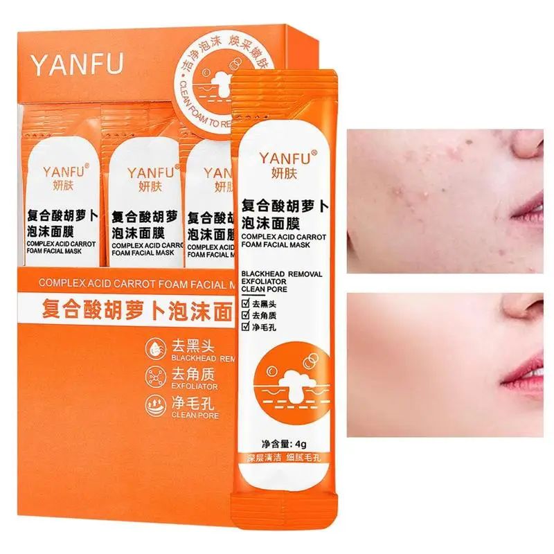 

12pcs Acid Carrot Complex Foam Facial Masque Purifying Clay Face Cream Mud Deep Cleaning Hydrating Healing Removes Blackheads