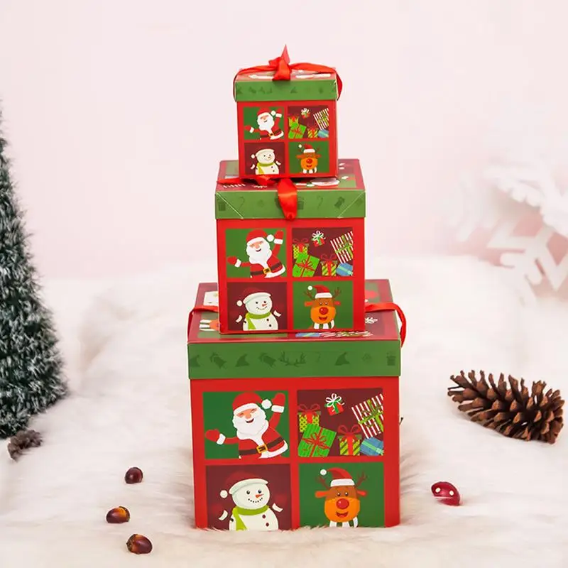 1pc Paper Christmas Gift Box Christmas Eve Nesting Candy Box Lightweight Festival Decorations Stackable Square Ornament