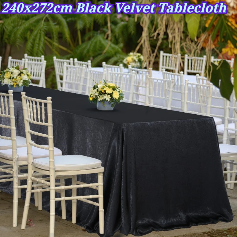 240x272cm Black Velvet Tablecloth Soft Wrinkle‑Resistant Rectangular Table Cover Decorative Table Linen Dining Hotel Conference