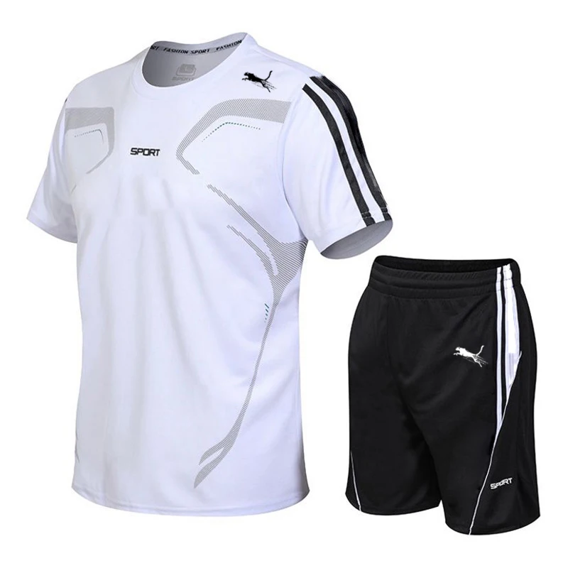 Conjunto de ropa deportiva para hombre, traje informal de camiseta y pantalones cortos para correr, transpirable, 2 piezas, novedad de 2024