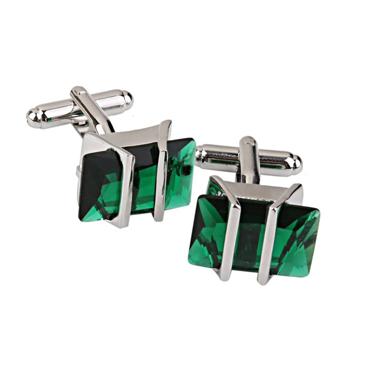 

1Pair Green Rhinestone Cufflinks Sophisticated Design Shiny Decorative Studs for French Shirts Wedding Father's Day Present