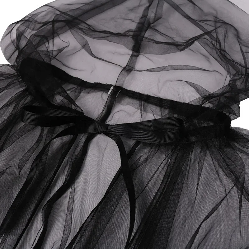 Women Mesh Capes Gauze Ponchos New Halloween Costume Party Costumes Thin Hooded Stage Lady Solid One-size Elegant Coats