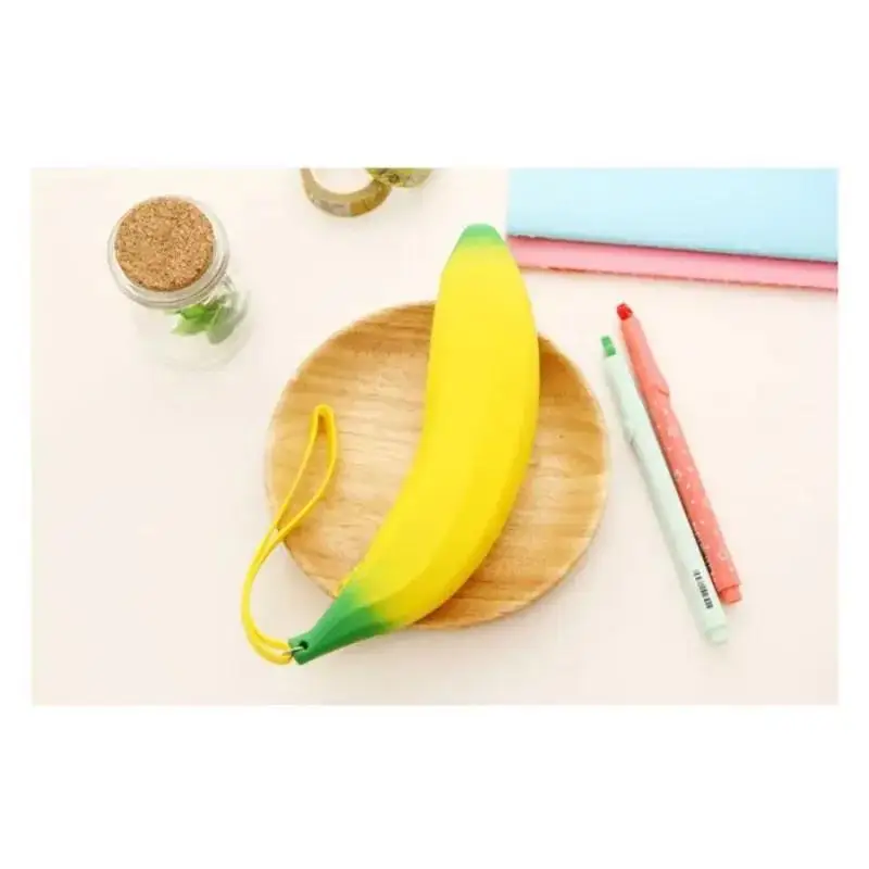 Yellow Banana Silicone Pencil Case Stationery Storage Bag Coin Purse Key Wallet Promotional Gift
