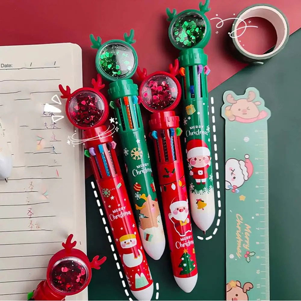Kawaii Christmas Gift Press Elk Santa Claus Colorful Refill Christmas Ballpoint Pens 10 Colors Ballpoint Pen Rollerball Pen