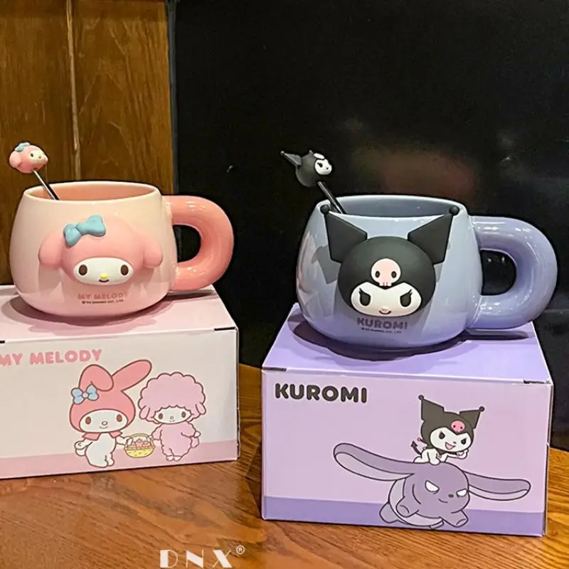 Cinnamoroll Ceramic Cup Anime Kawaii Girl Household Cup Color Box My Melody Large Capacity Mug with Spoon Cartoon Gift Wholesale