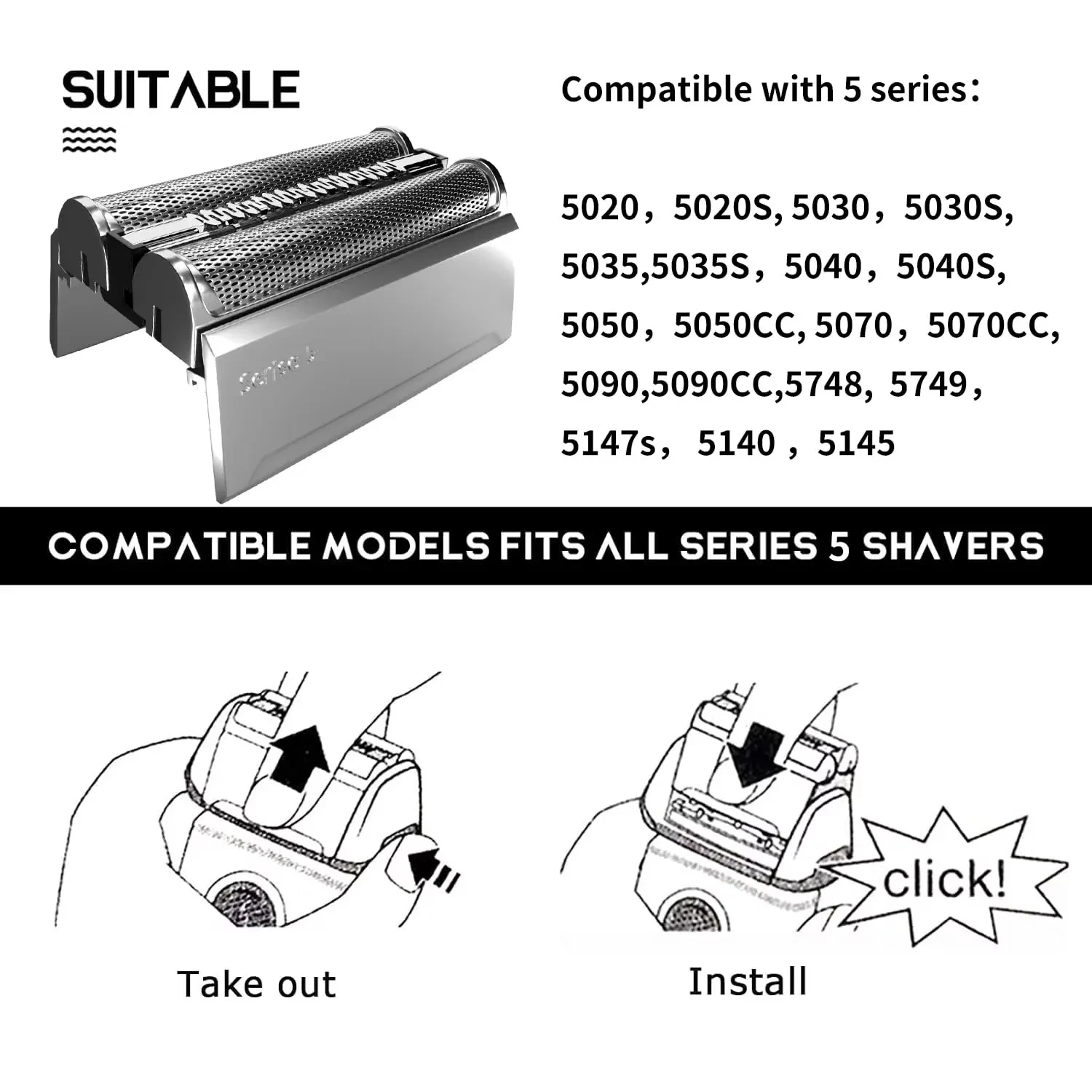Geeignet als Ersatzteil für die Scherköpfe der Elektrorasierer der Serie 5, einschließlich der Modelle 5090/5190cc, 5040/5140s und 5030s. – Detail 4