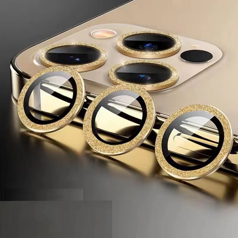 1Pcs Camera Lens Protector For iPhone 15 14 13 12 13 11 Pro Max Mini 14 15 plus Glitter Camera Lens Protector Protective Glass