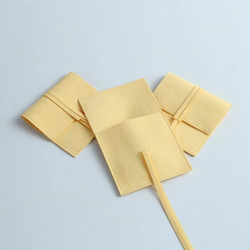 작은 크기 대량 따뜻한 노란색 마이크로 화이버 쥬얼리 반지 귀걸이 봉투 가방 웨딩 소녀 머리핀 기념일 선물 포장 주머니