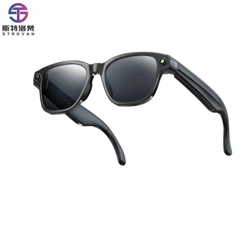 Inteligentne okulary z 800 tys. pikseli, 4 GB pamięci, AI do tłumaczenia w czasie rzeczywistym, rozpoznawaniem zdjęć i funkcją połączeń Bluetooth.