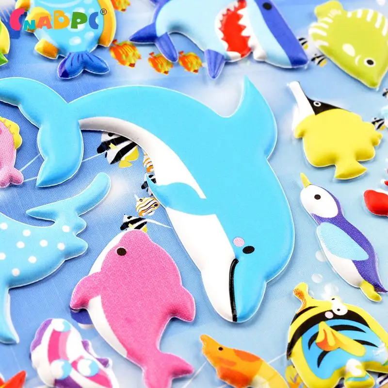 1Sheet Sea Life Animal Shark Dolphin Fish Stereo 3D Bubble Sticker Diary Sticker Decoration Stationery Stickers Random