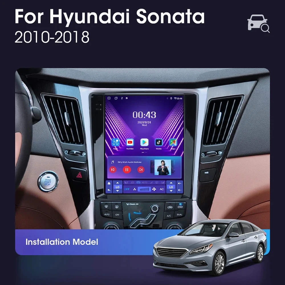 For Hyundai Sonata 8 YF 2010-2015 Android 14 Tesla Style 9.7 Inch Car Android auto Wireless Carplay Radio GPS Video Stereo BT