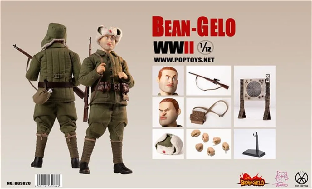 

POPTOYS BGS020 1/12th WWII Big Head BEAN-GELO No.6 Series Sniper Soldier Zhuang Full Set Action Figures For Fans Collectable