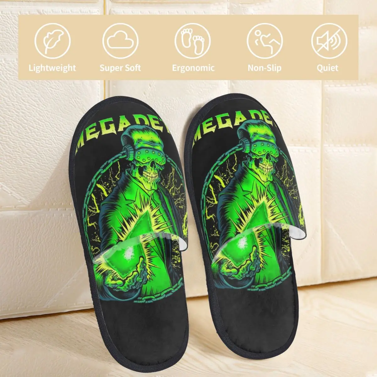 Megadeth Metal Band Winter Cotton House Slippers Bedroom Skeleton Cozy Household Fur Slides Slippers Non Slip