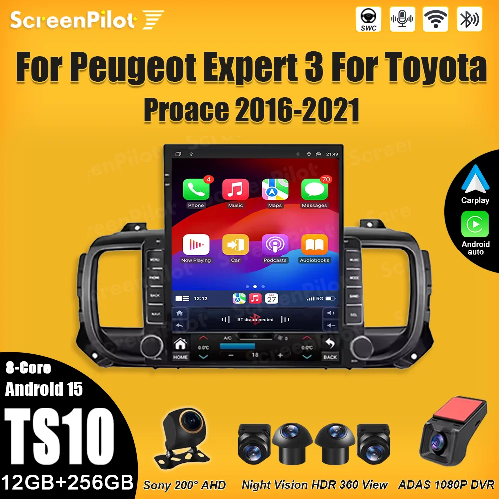 Android 15 для Peugeot Expert 3 для Toyota Proace 2016-2021, стерео головное устройство, GPS-навигация, зеркало, сенсорный экран, Wi-Fi, RDS
