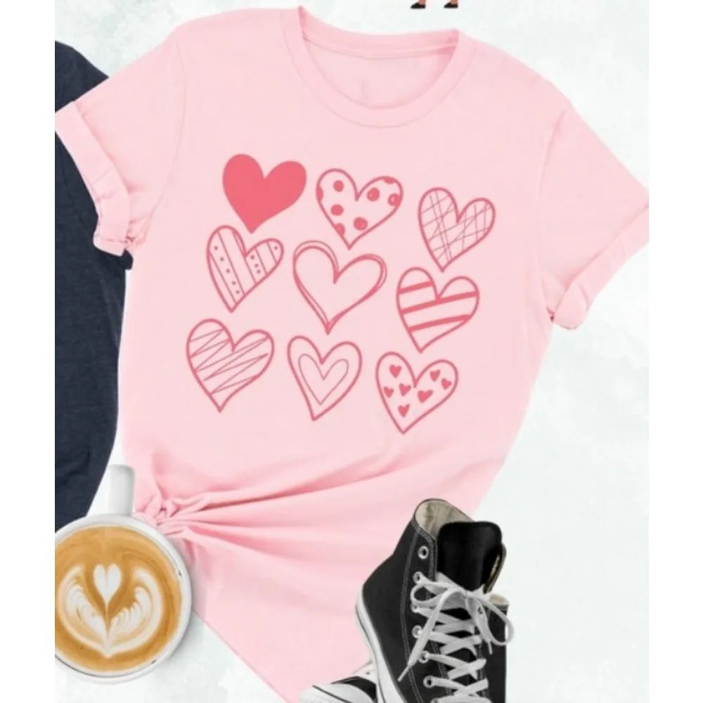 

Рубашка с девятью сердечками на день Святого Валентина, рубашка для пар, женские рубашки на день Святого Валентина, женская одежда, Camisetas Ropa Mujer Harajuku