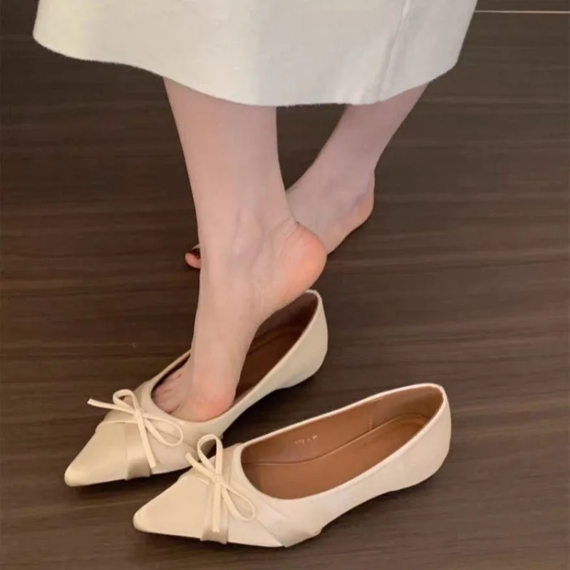 

2026 New Women's Pointed Toe Flat Shoes Bowknot Decor Ladies Dress Shoes Elegant Comfortable Slip-On Women Fashion Office Shoes