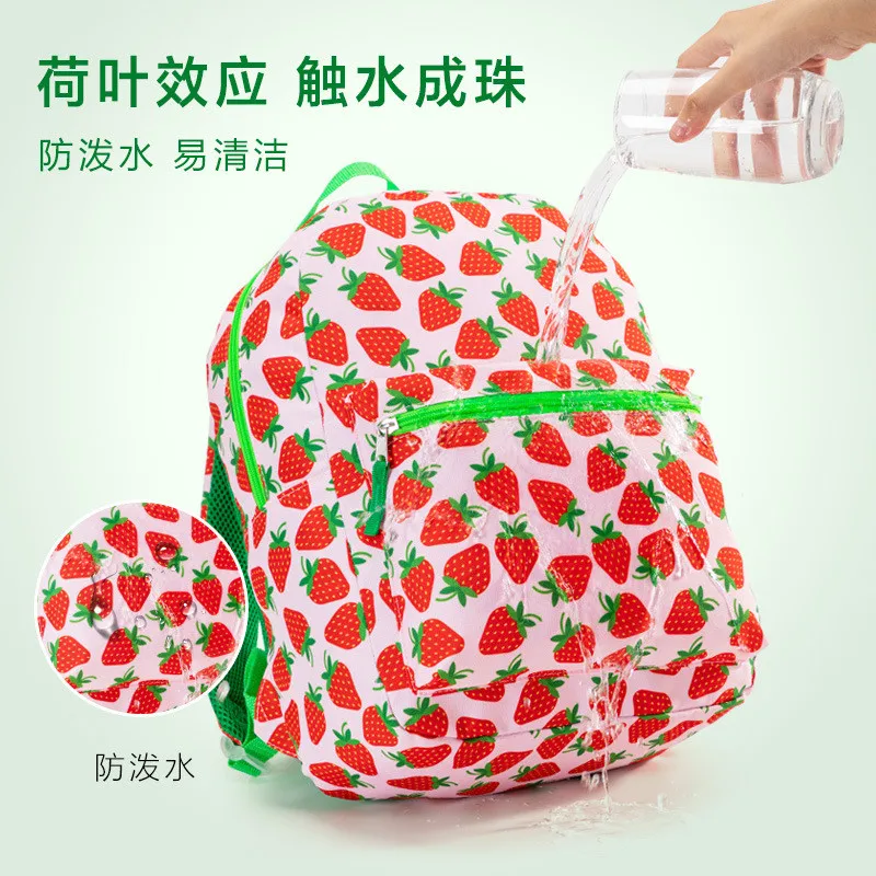 Girls Backpack 3 Piece Set Primary School Student School Bag Insulated Lunch Bag and Pencil Case Strawberry Print