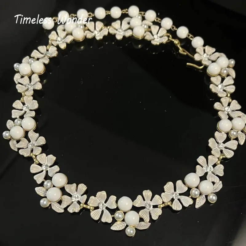 Timeless Wonder Retro Enamel Resin Floral Pave Necklace for Women Designer Jewelry Goth Runway Vintage Party Rare Top 2621