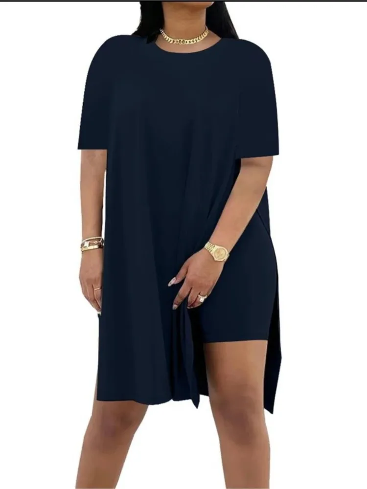 

Fashion Casual Suit Suit 2026 Spring Summer New Solid Color Loose Round Neck Short-sleeved Top And Shorts Two-piece Set Female