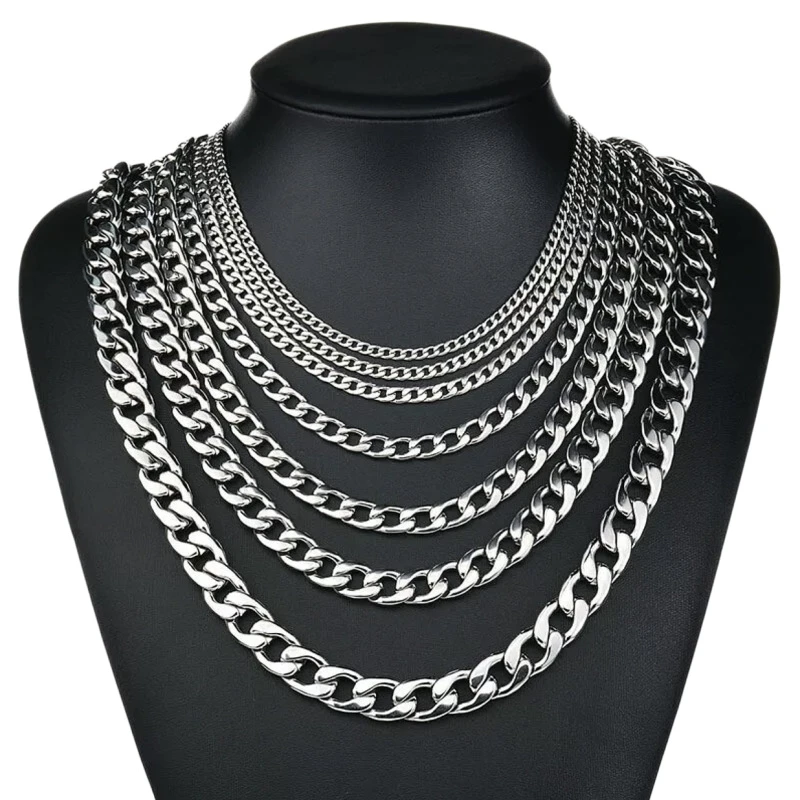 

HNSP 3MM-15MM Thick Stainless Steel Cuban Chain Necklace For Men Jewelry Accessories Neck Male Chains