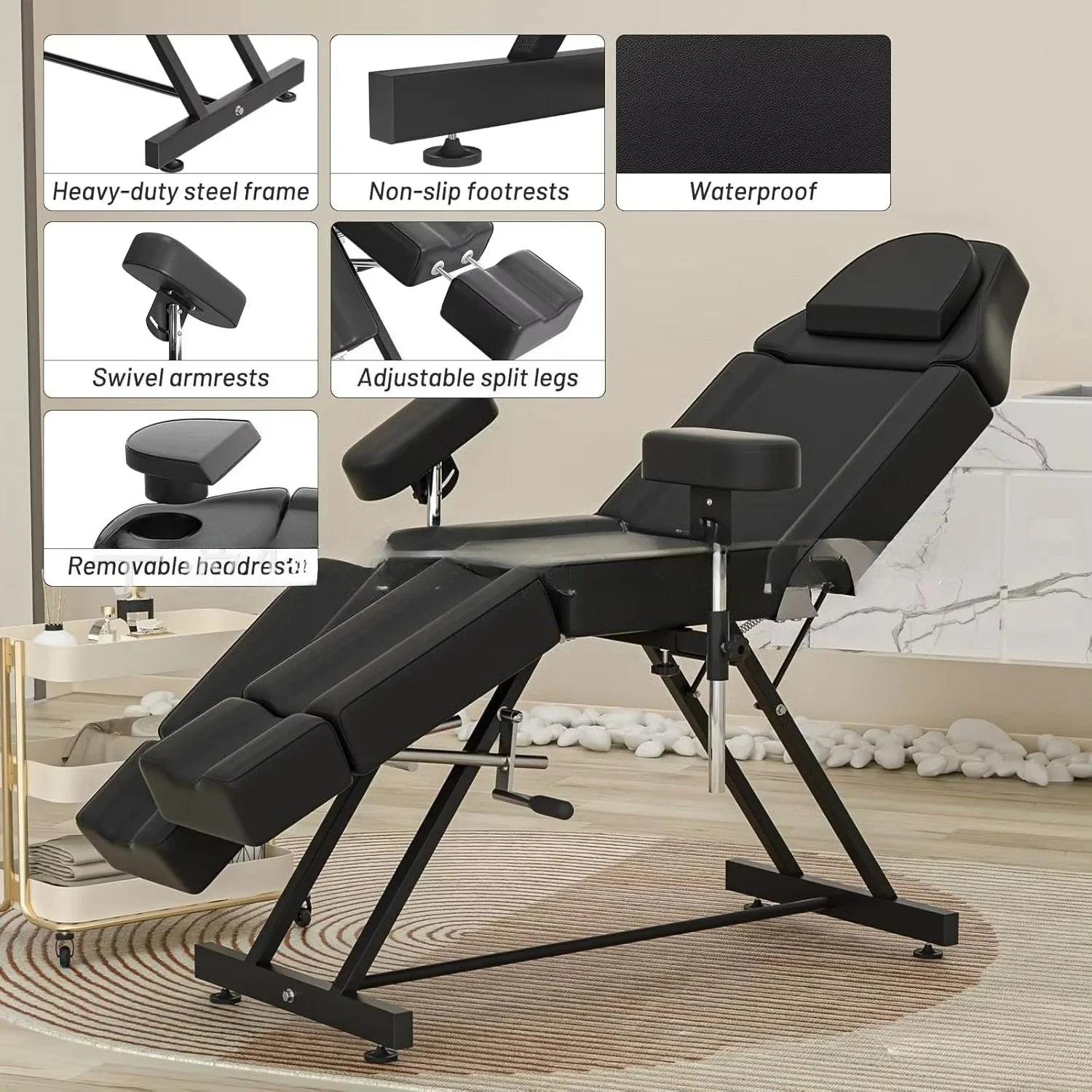 접이식 마사지 의자 전동 살롱 테이블 미용 스트레처 인조 가죽 타투 가구 속눈썹 연장용 카미야스