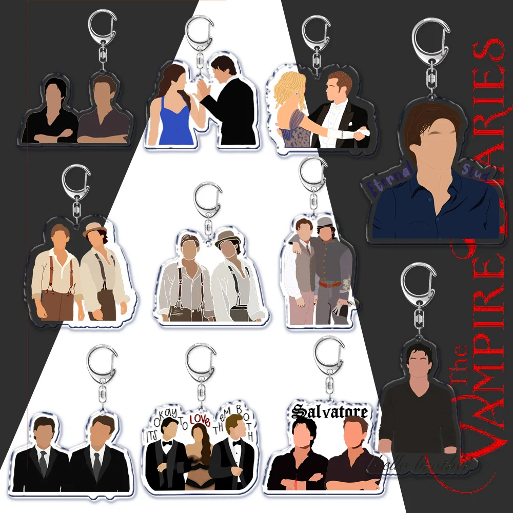 TV The Vampire Diaries Acrylic Keychain for Accessories Bag Damon Elena Pendant Key Chain Ring Keychains Jewelry Couple Gift