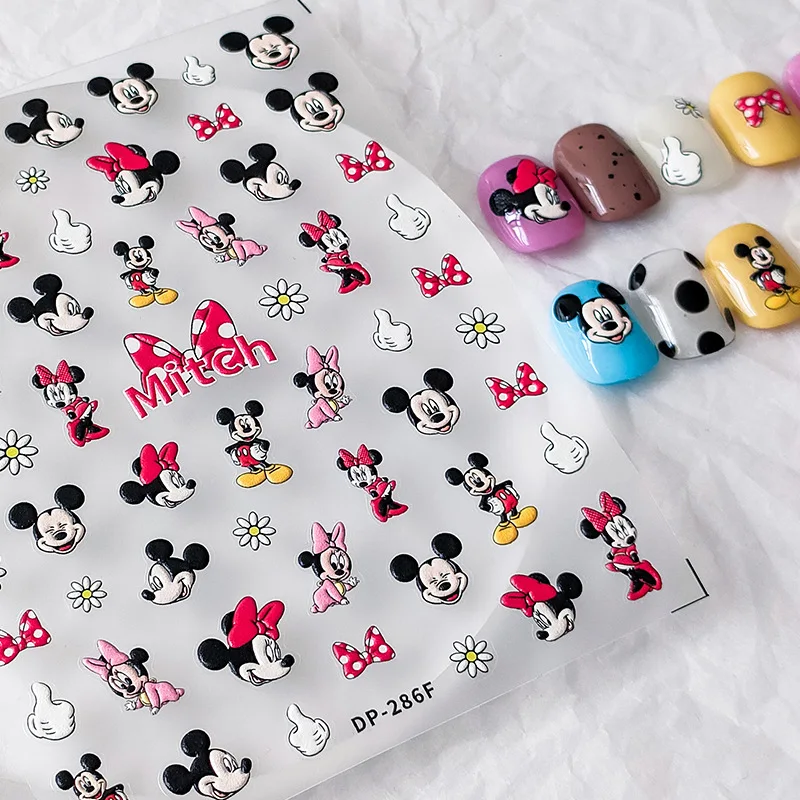 Disney Anime New 5D Embossed Nail Stickers Nail Art Supplies Cartoon Mickey Winnie the Pooh Stitch Stickers Nail Art Decoration