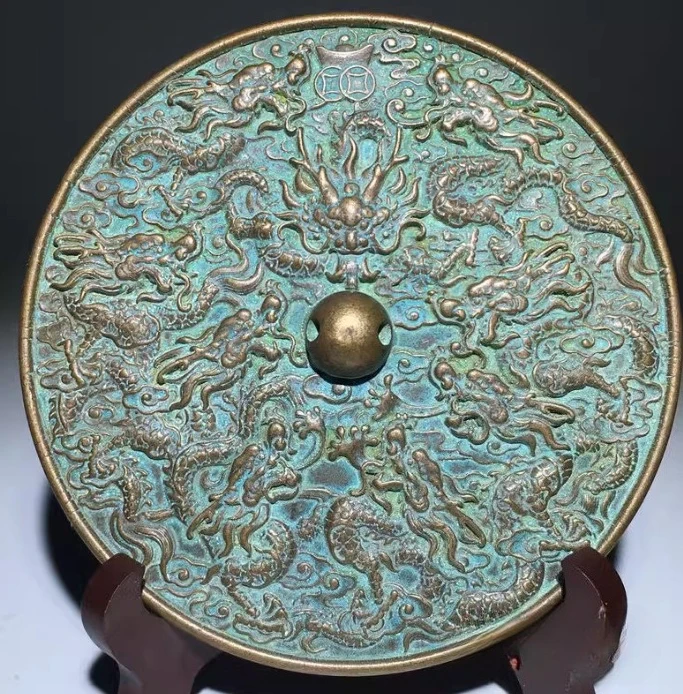 China Ancient Bronze Mirror Dragon and Phoenix Design Fengshui Safety Decoration Mirror Home Metal Crafts