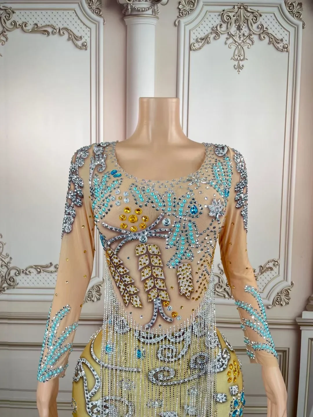 Women Shining Rhinestones Tassel Sexy Sheath Dress For Party Prom Celebrity 2026 Singer Stage Concert Costumes