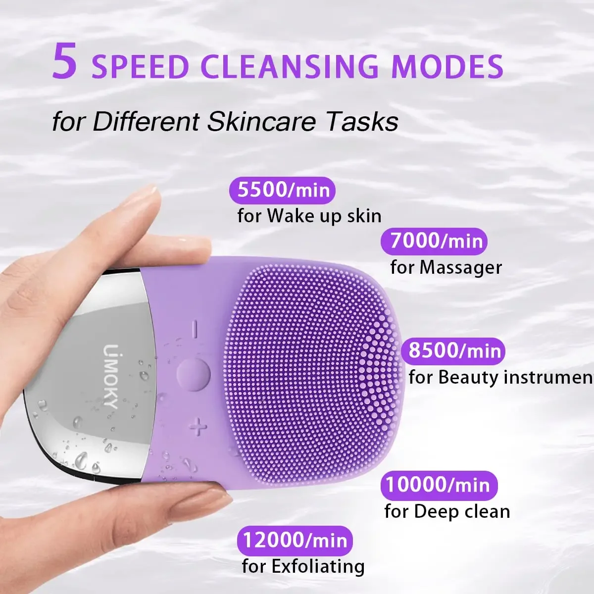 Escova elétrica facial de limpeza de silicone, dispositivo de limpeza profunda de massagem vibratória ultrassônica, recarregável por USB