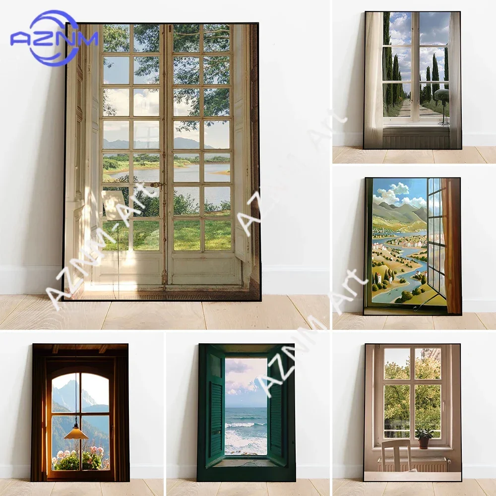 Green Landscapes Windows Wall Art Poster Nature Europe Style Mural Modern Home Decor Canvas Pictures Prints Living Room Decorate