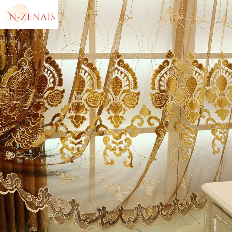 

Custom Size！！European Style Luxury and Atmospheric Embroidered Velvet Floor-to-ceiling Curtains for Living Dining Room Bedroom