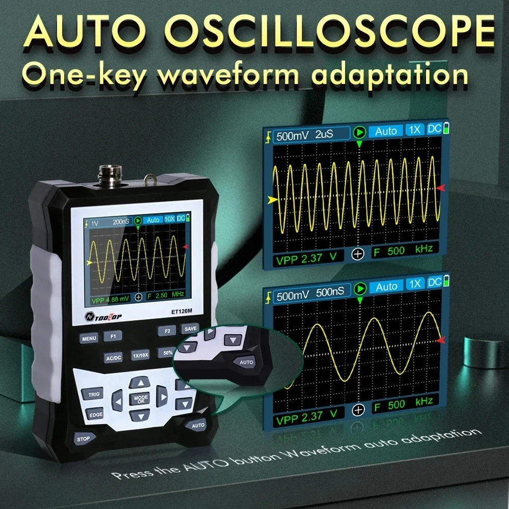 TOOLTOP ET120M 500MS/s 120MHz Professional Digital Oscilloscope Laboratory Electrical Repair Auto Handheld Portable Oscilloscope