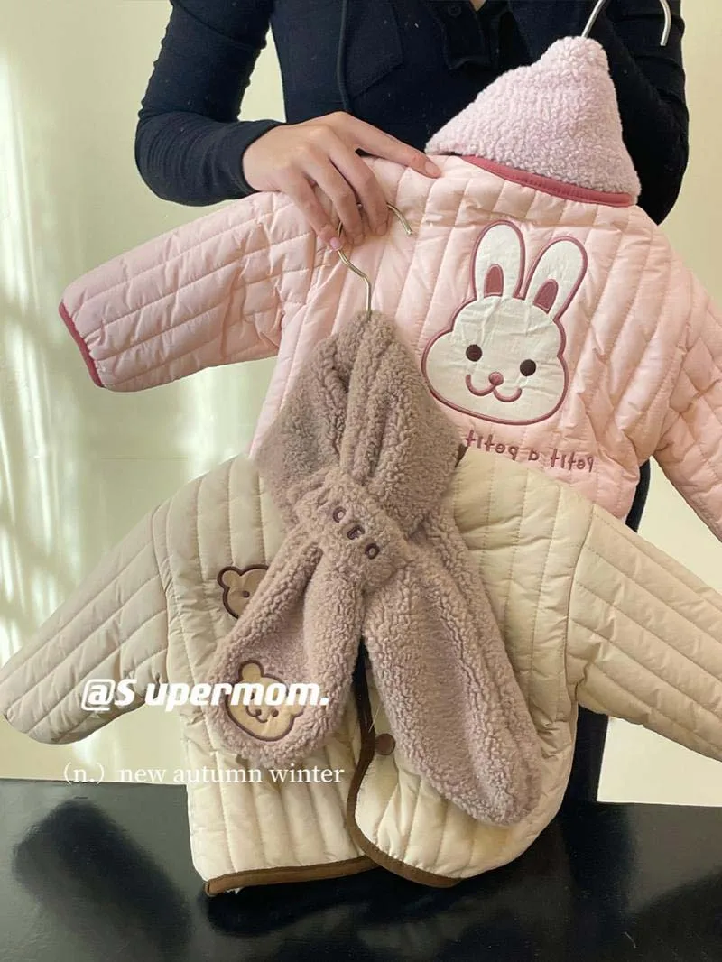 Double Side Winter Plush Kids Jacket Cute Bear Rabbit Children's Clothing Outerwear Coats 2023 Korean Thicken Kids Cotton Jacket