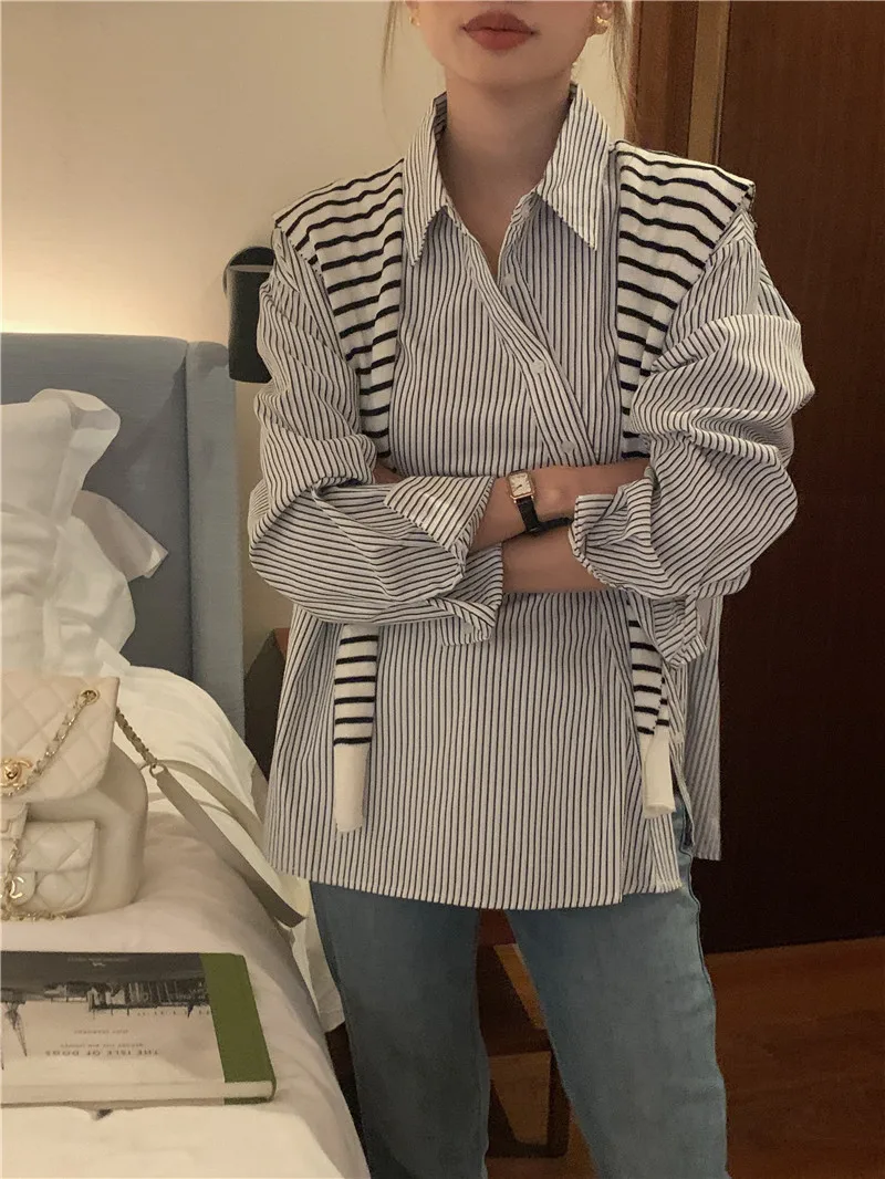 

Womens Blouse Summer Women Shirt Stripe Blouses Spring Long Female Maxi Blusas Casual Vintage Long Sleeve Cotton Oversize Loose