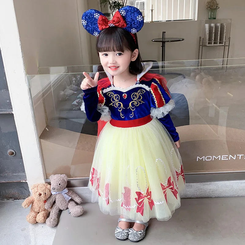 Autumn And Winter New Girls' Velvet Snow White Dress Children's Fluffy Princess Dress Size 100-140