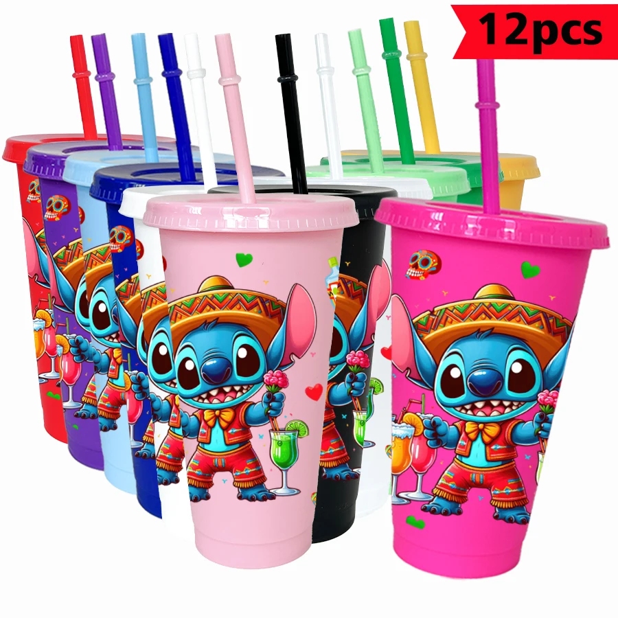 

12 шт./упак. Disney Stitch Party 26 унций цветной пластиковый стакан для дня рождения, питьевая посуда, кружка для сока, кофе