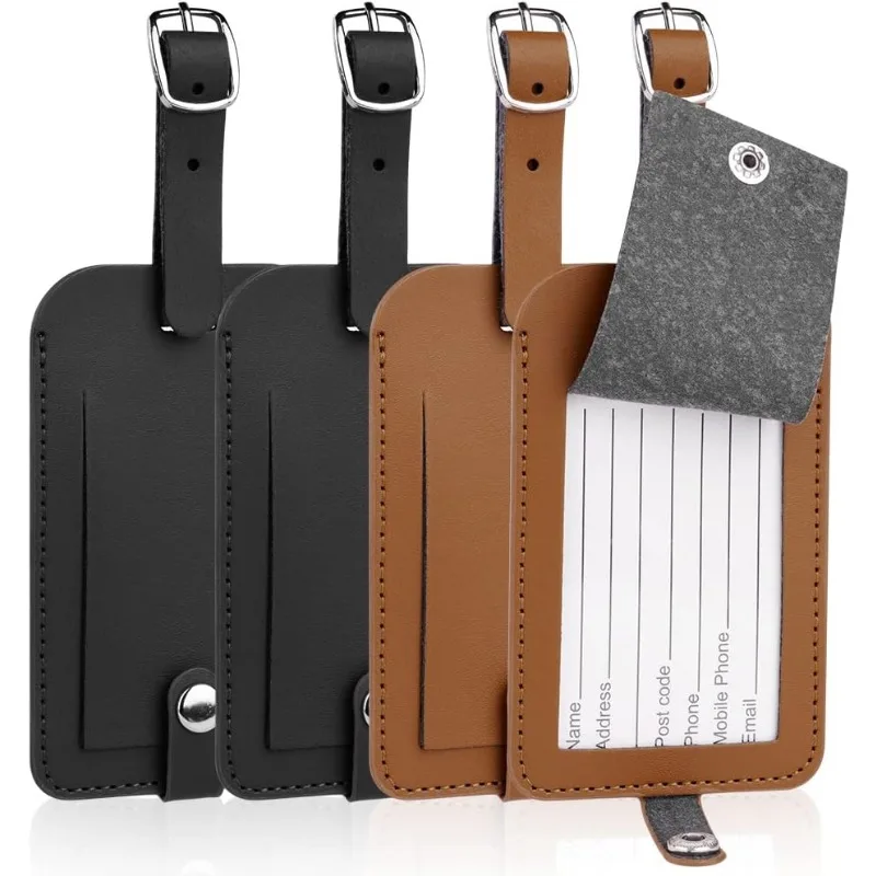 2/4 Pcs Luggage Tags PU Leather Baggage Labels, Suitcase Name ID Card Tag Set Travel Handbag Accessories for Prevent Loss of Bag