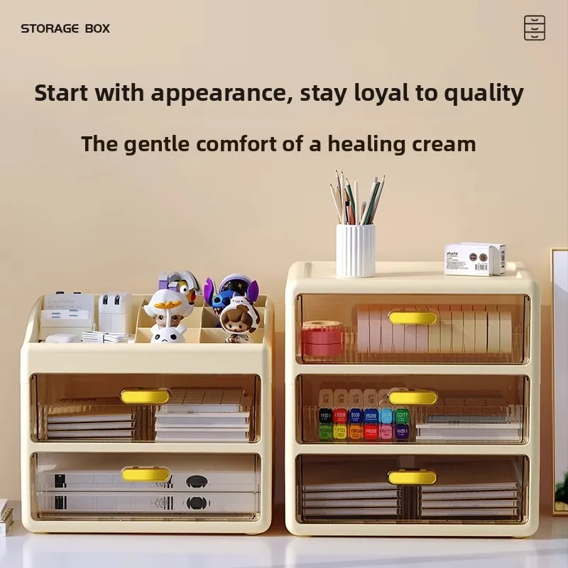 Desktop Storage Box with Drawers, Smooth Pull Office Organizer for Stationery Cosmetics, Handle , Compact and Practical