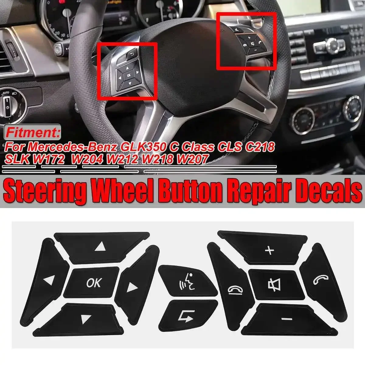 Car Steering Wheel Button Repair Decals Stickers For Mercedes For Benz GLK350 C Class CLS C218 SLK W172 W204 W212 W218 W207