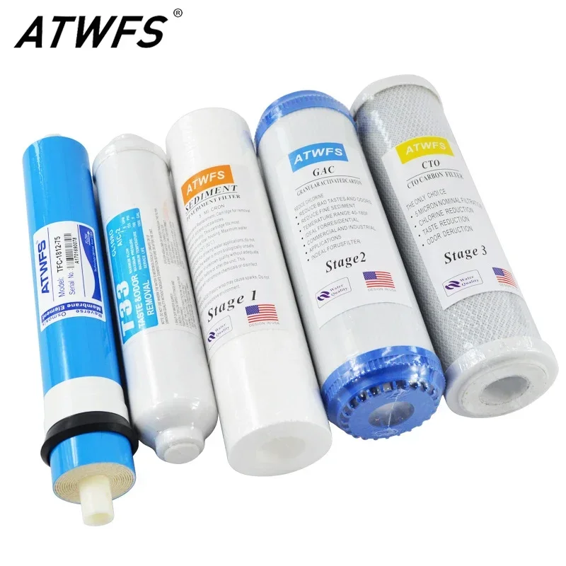 5-Stage Reverse Osmosis Replacement Filter Set with 75 GPD RO Membrane, Replacement Cartridge for Reverse Osmosis Systems