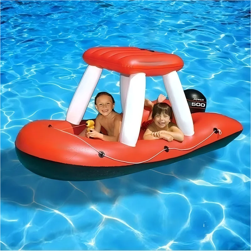 Children's inflatable cartoon game boat, children's sunshade inflatable water jet boat, children's water combat game boat